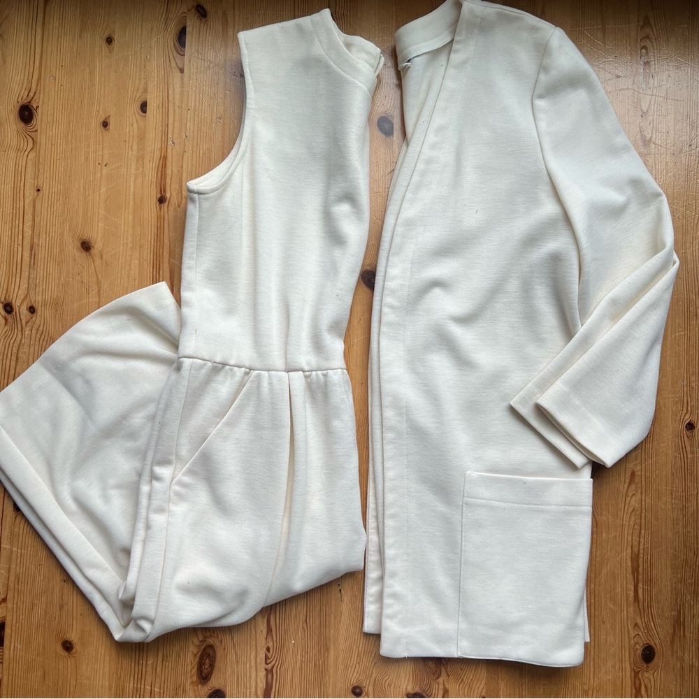 Vintage Cream Sleeveless Dress and Cardigan Set